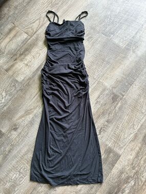 Anthropologie Black Ruched Spaghetti-Strap Maxi Dress
